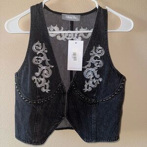 Blueb Embroidered Black Denim Vest